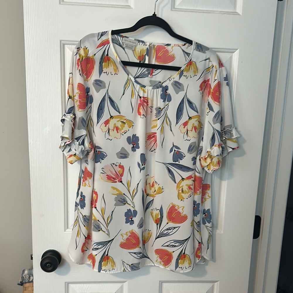 Van Heusen White Flutter Sleeve Blouse with Ruffled Style